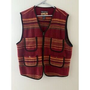 Vintage High Sierra Vest Mens L Burgundy Orange Wool Southwestern Aztec Striped